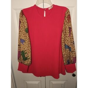 Women's Pink Long Sleeve leopard Print Tiger‎ Print Blouse Small